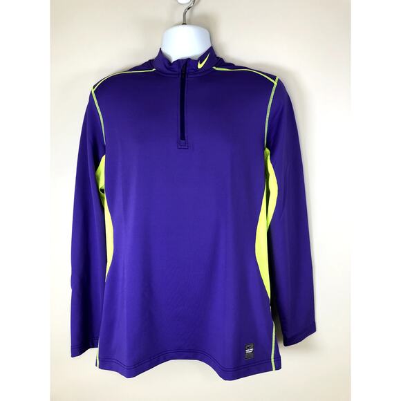 Nike Pro Combat Men's Pullover HyperWarm Dri Fit Max Purple And Green Size Large - Picture 1 of 14